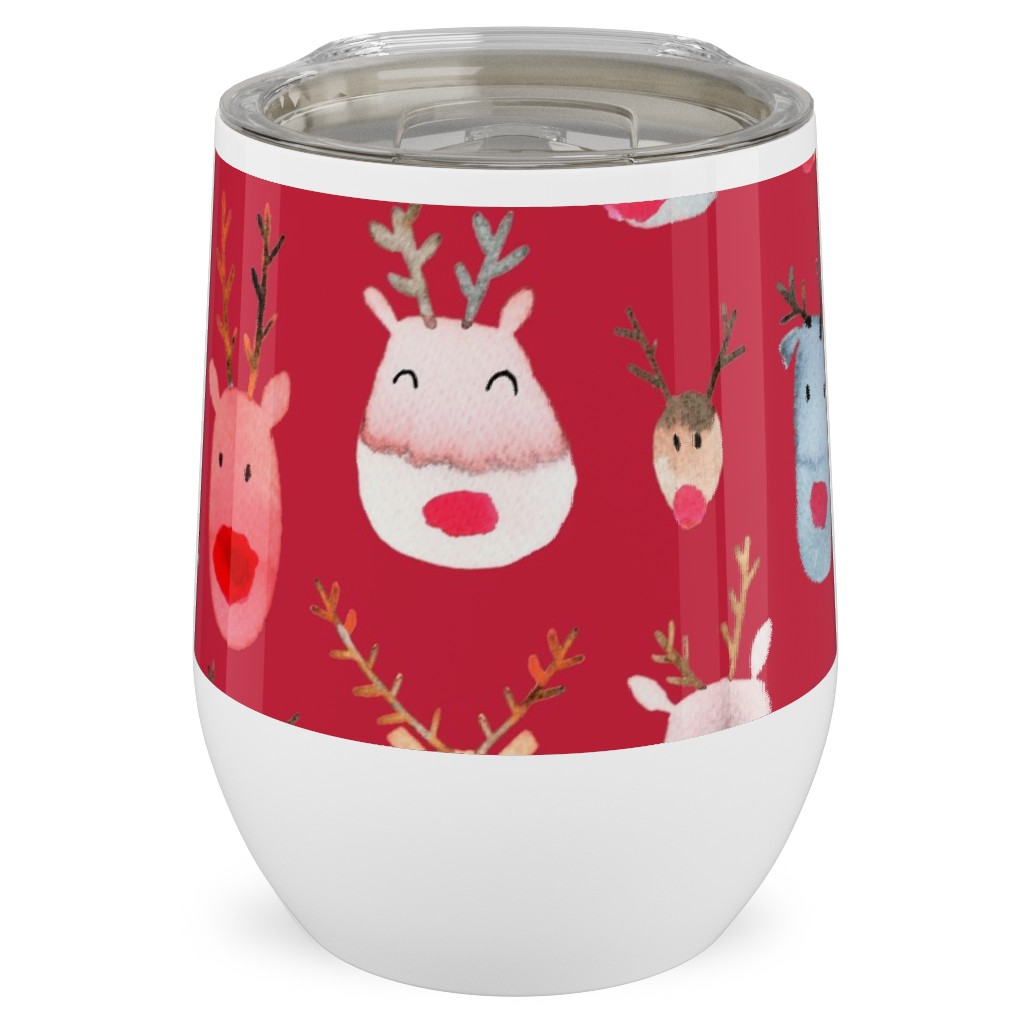 Rudolph Reindeers Stainless Steel Travel Tumbler, 12oz, Red, Apple
