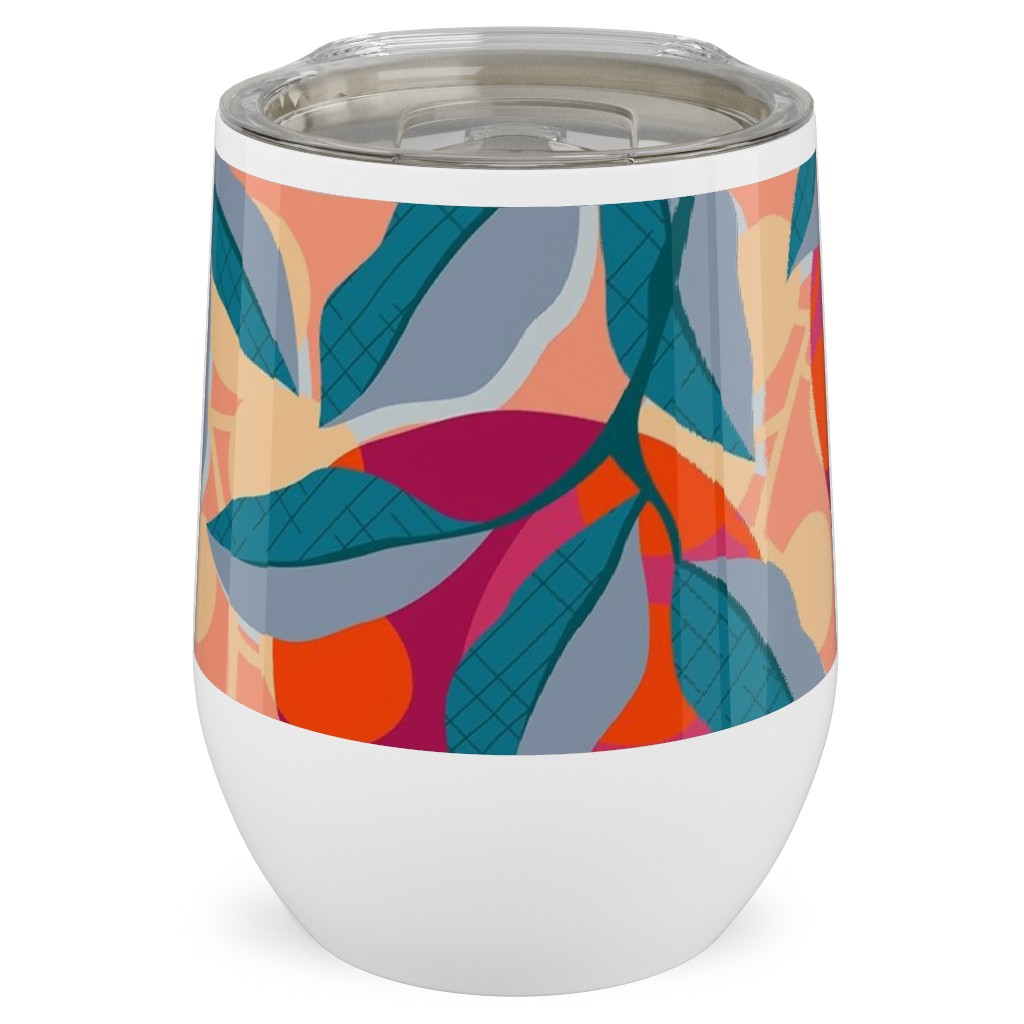 Retro Pomegranate- Pink and Blue Stainless Steel Travel Tumbler, 12oz, Multicolor