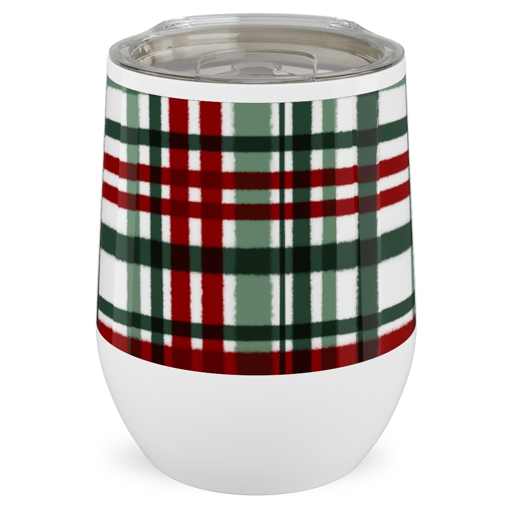 Intricate Plaid Stainless Steel Travel Tumbler, 12oz, Green
