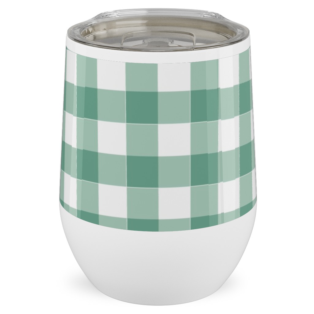 Simple Gingham Stainless Steel Travel Tumbler, 12oz, Green, Desert Green