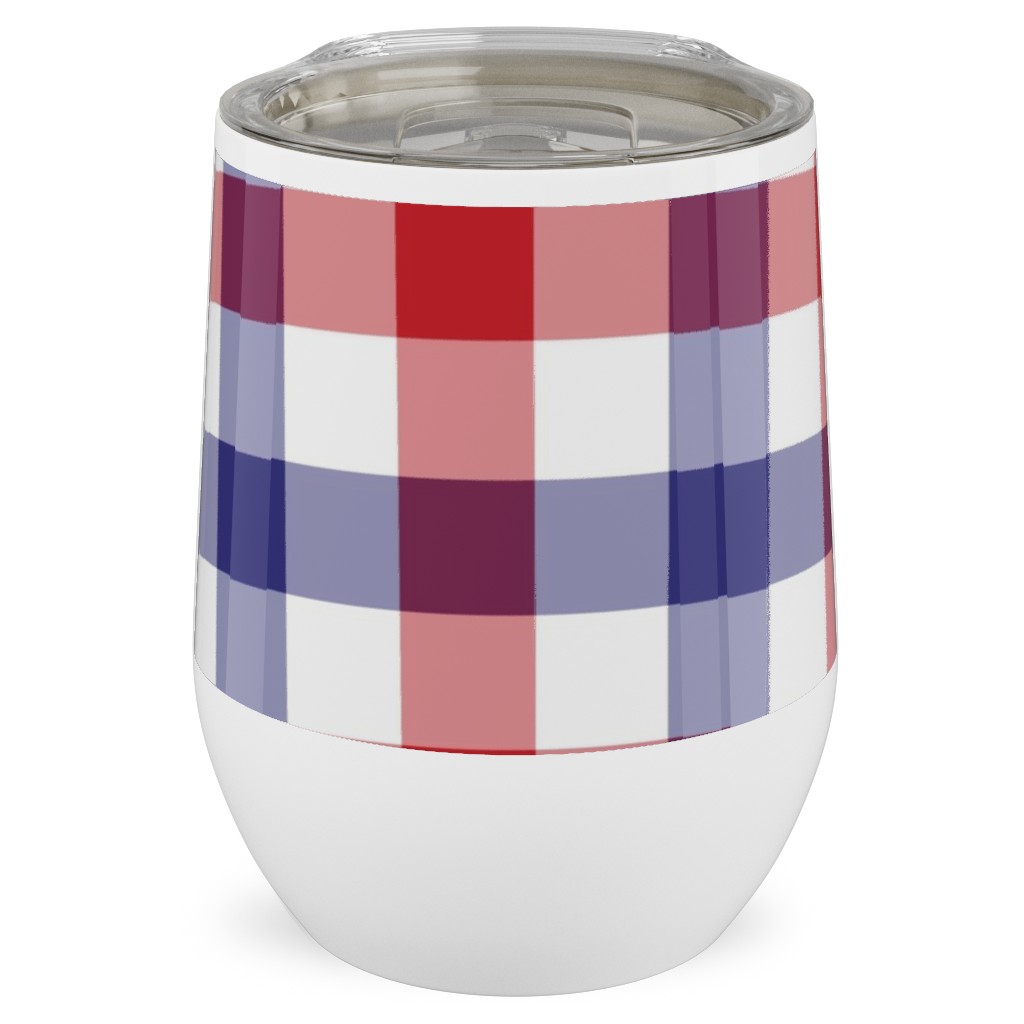 Red White and Blue Gingham Checks Stainless Steel Travel Tumbler, 12oz, Multicolor