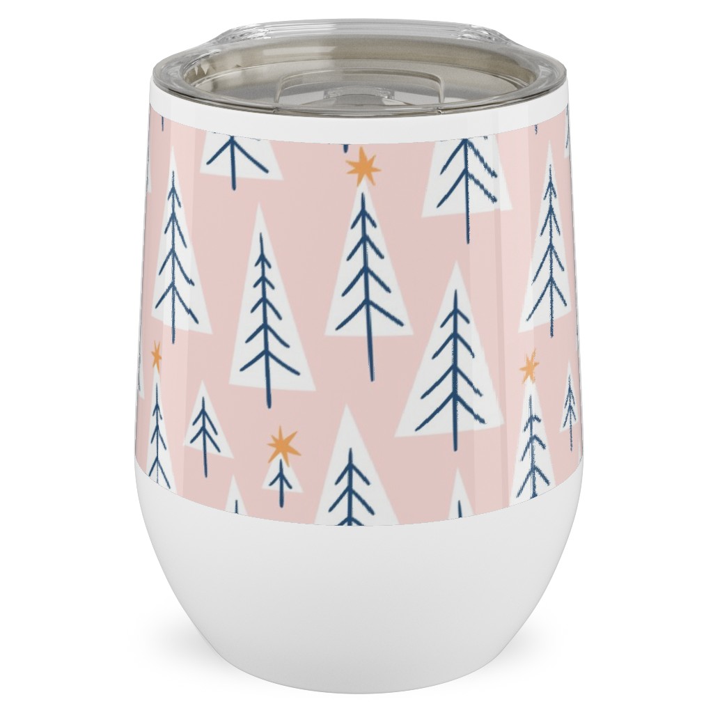 Christmas Forest - Pink Stainless Steel Travel Tumbler, 12oz, Pink, Bright Pink