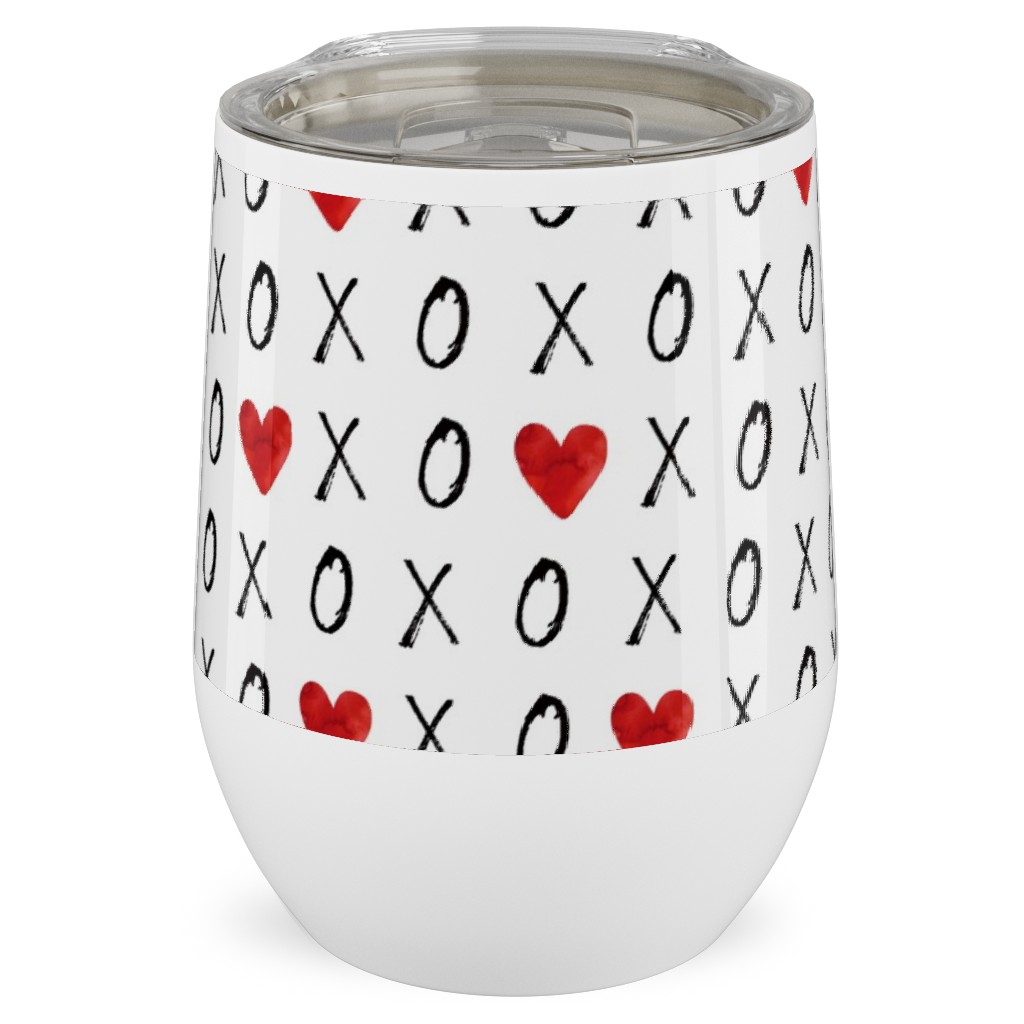 Mini Xoxo With Hearts - White Stainless Steel Travel Tumbler, 12oz, Red