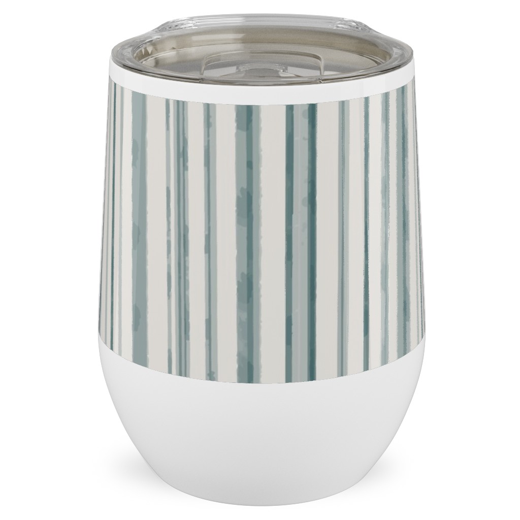 Dreamy Watercolor Stripe Stainless Steel Travel Tumbler, 12oz, Green