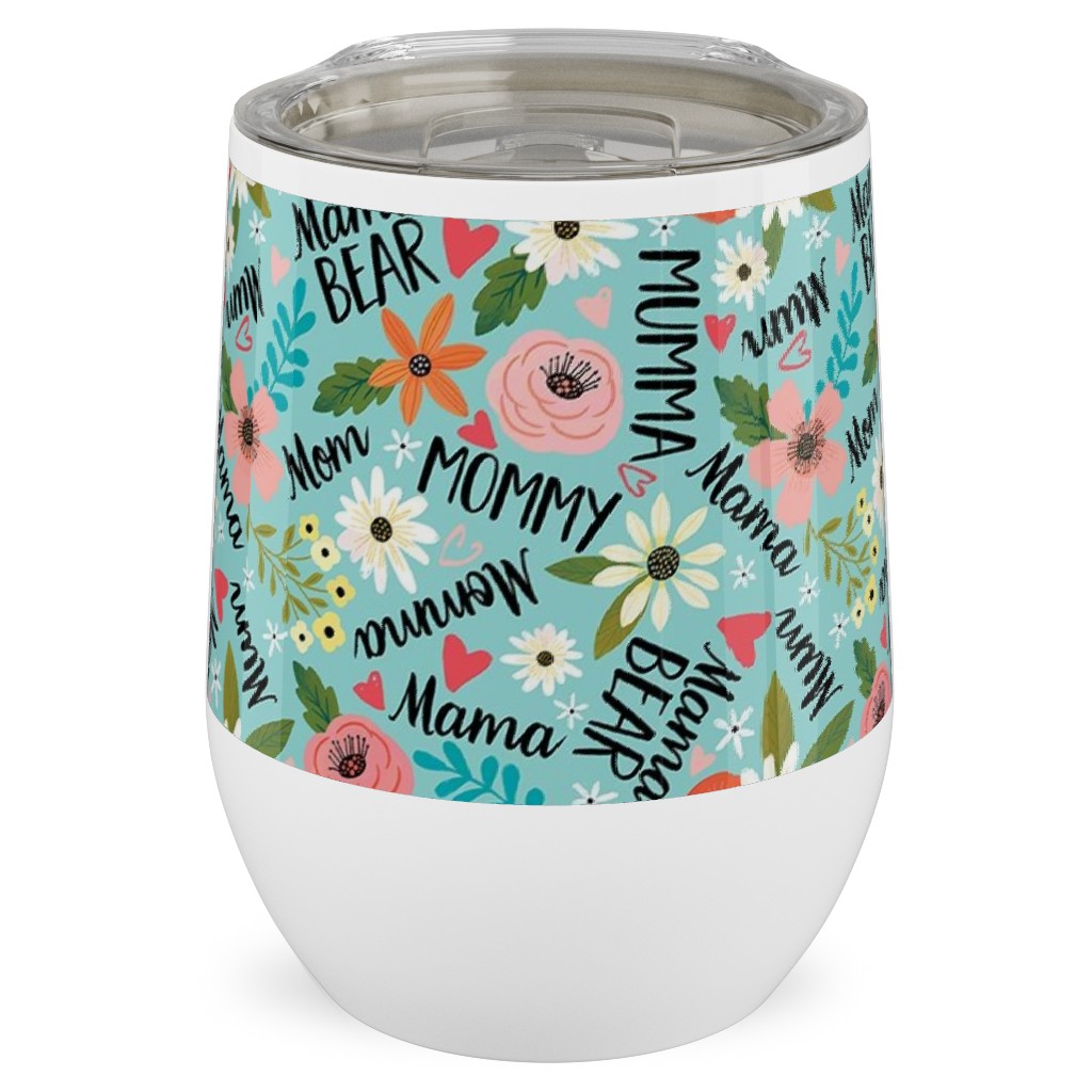 Mom's the Word - Multi on Blue Stainless Steel Travel Tumbler, 12oz, Blue, True Blue