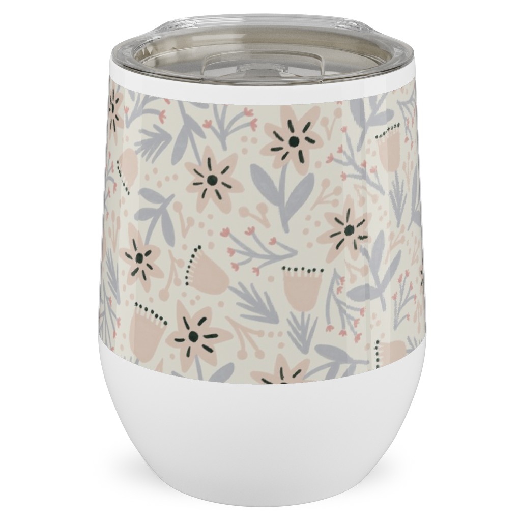 Vintage Flowers - Pastel Pink Stainless Steel Travel Tumbler, 12oz, Beige
