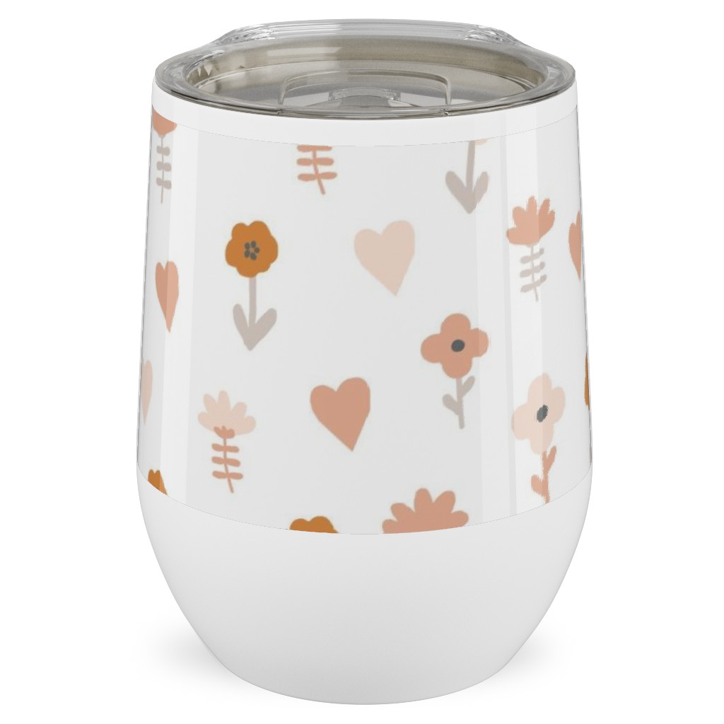 Wild Flowers - Boho - Neutral on White Stainless Steel Travel Tumbler, 12oz, Pink, Bright Pink