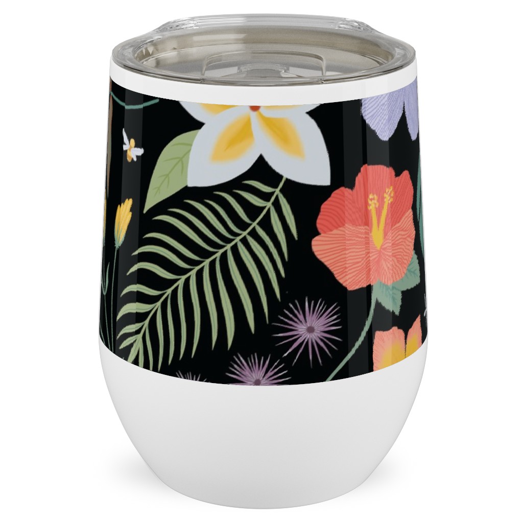 Hawaii Floral - Black Stainless Steel Travel Tumbler, 12oz, Multicolor