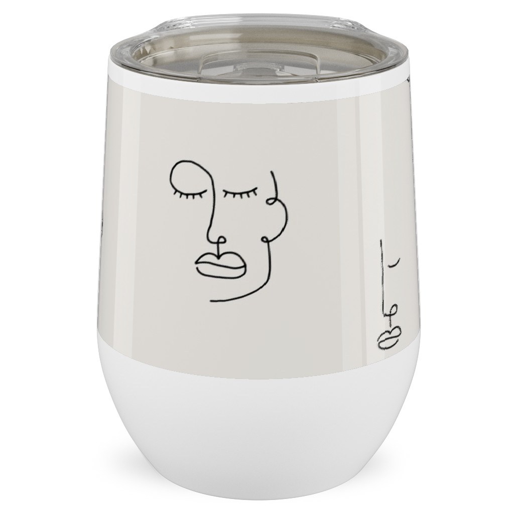 Minimalist Feminist Faces - Line Drawing Stainless Steel Travel Tumbler, 12oz, Beige