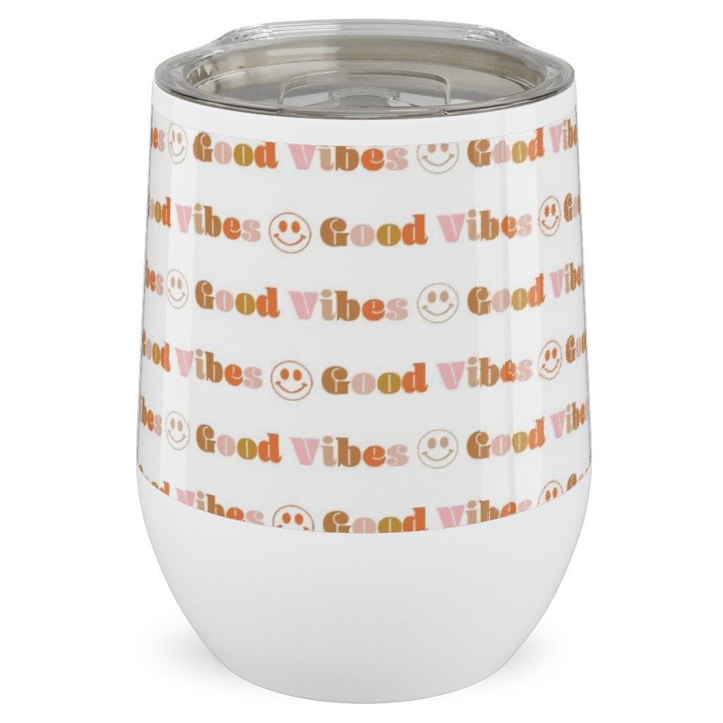 Good Vibes - Retro 70s Smiley Face - Earthy Stainless Steel Travel Tumbler, 12oz, Orange