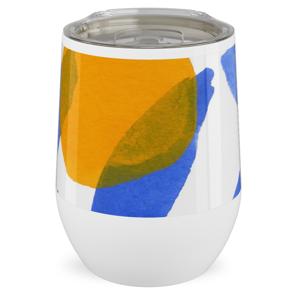 Modern Lemons Block - Blue and Orange Stainless Steel Travel Tumbler, 12oz, Blue