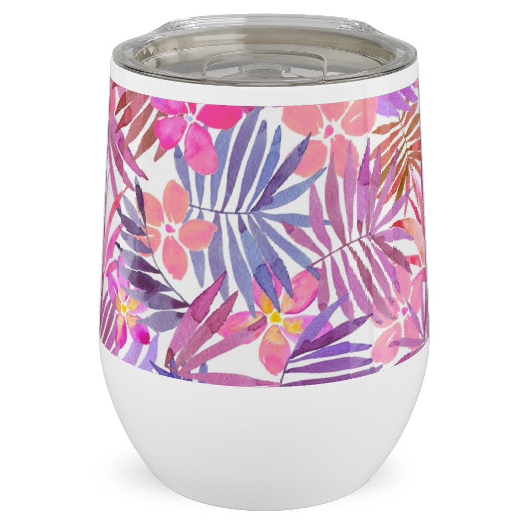 Watercolor Tropical Vibes - Pink Stainless Steel Travel Tumbler, 12oz, Pink