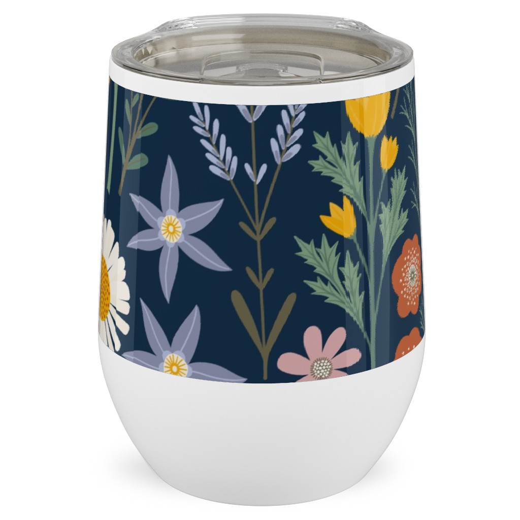 British Spring Meadow - Navy Stainless Steel Travel Tumbler, 12oz, Multicolor