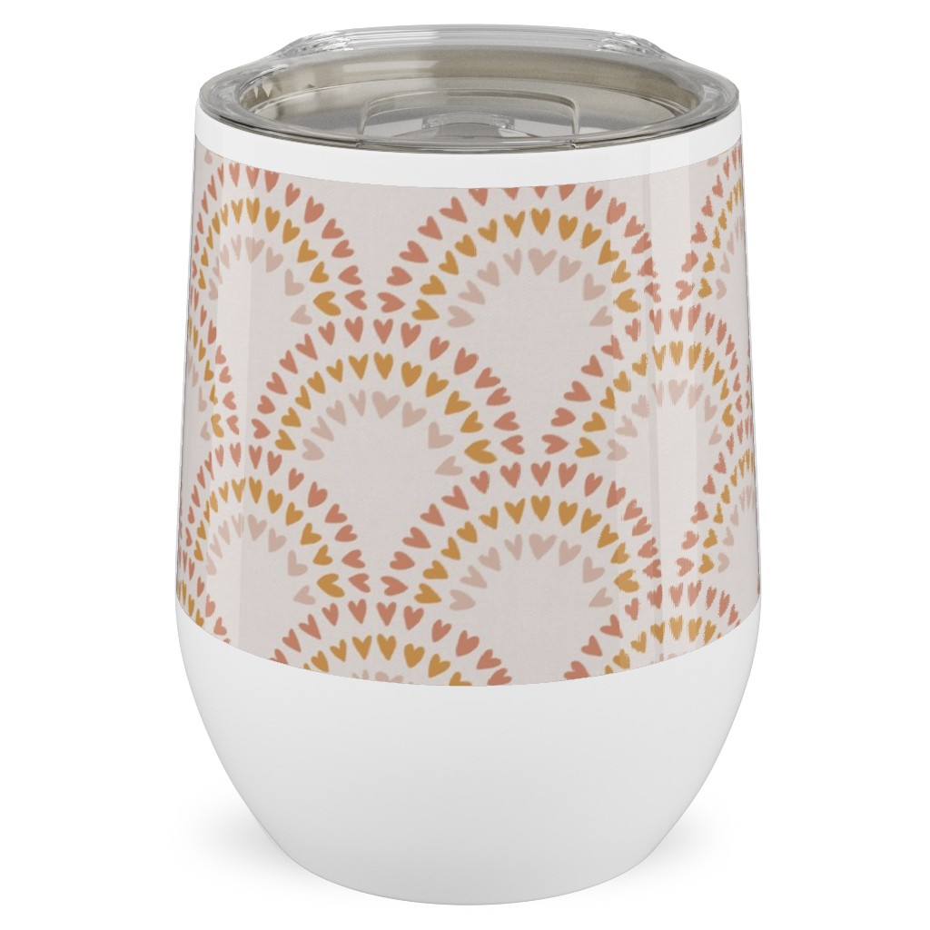 Scalloped Heart Rainbows - Mustard and Pink Stainless Steel Travel Tumbler, 12oz, Pink, Bright Pink