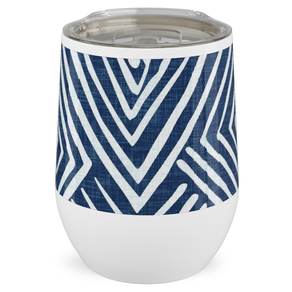 Diamond Mud Cloth -Blue Stainless Steel Travel Tumbler, 12oz, Blue