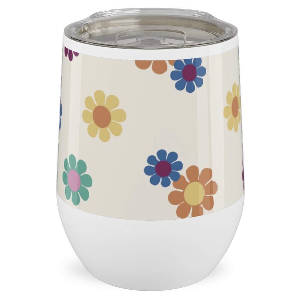 Rainbow Groovy Flowers Stainless Steel Travel Tumbler, 12oz, Multicolor