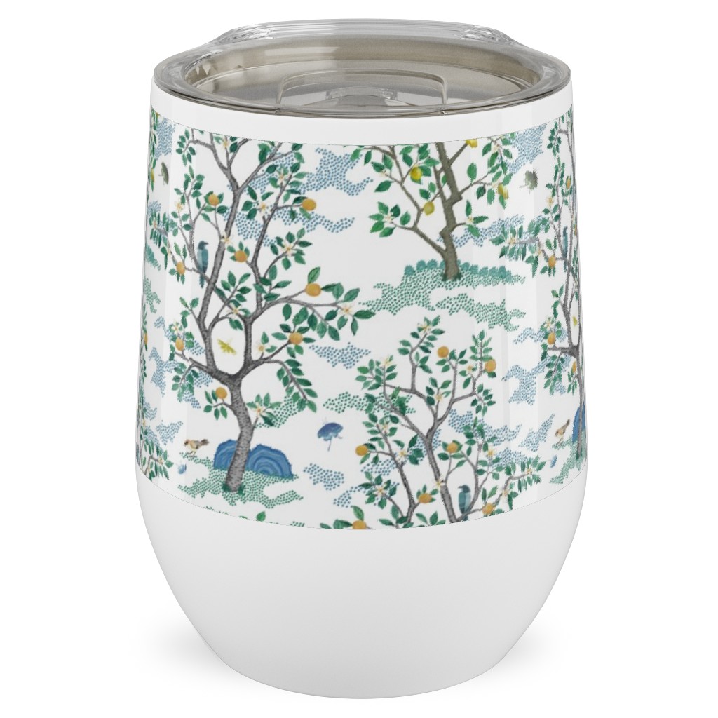 Natural Scatter Citrus Tree - White Stainless Steel Travel Tumbler, 12oz, Green, Classic Green