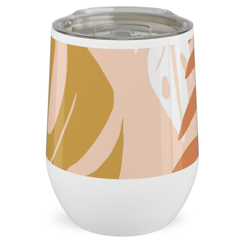 Paradiso - Tropical Palm Fronds - Golden Blush Stainless Steel Travel Tumbler, 12oz, Pink