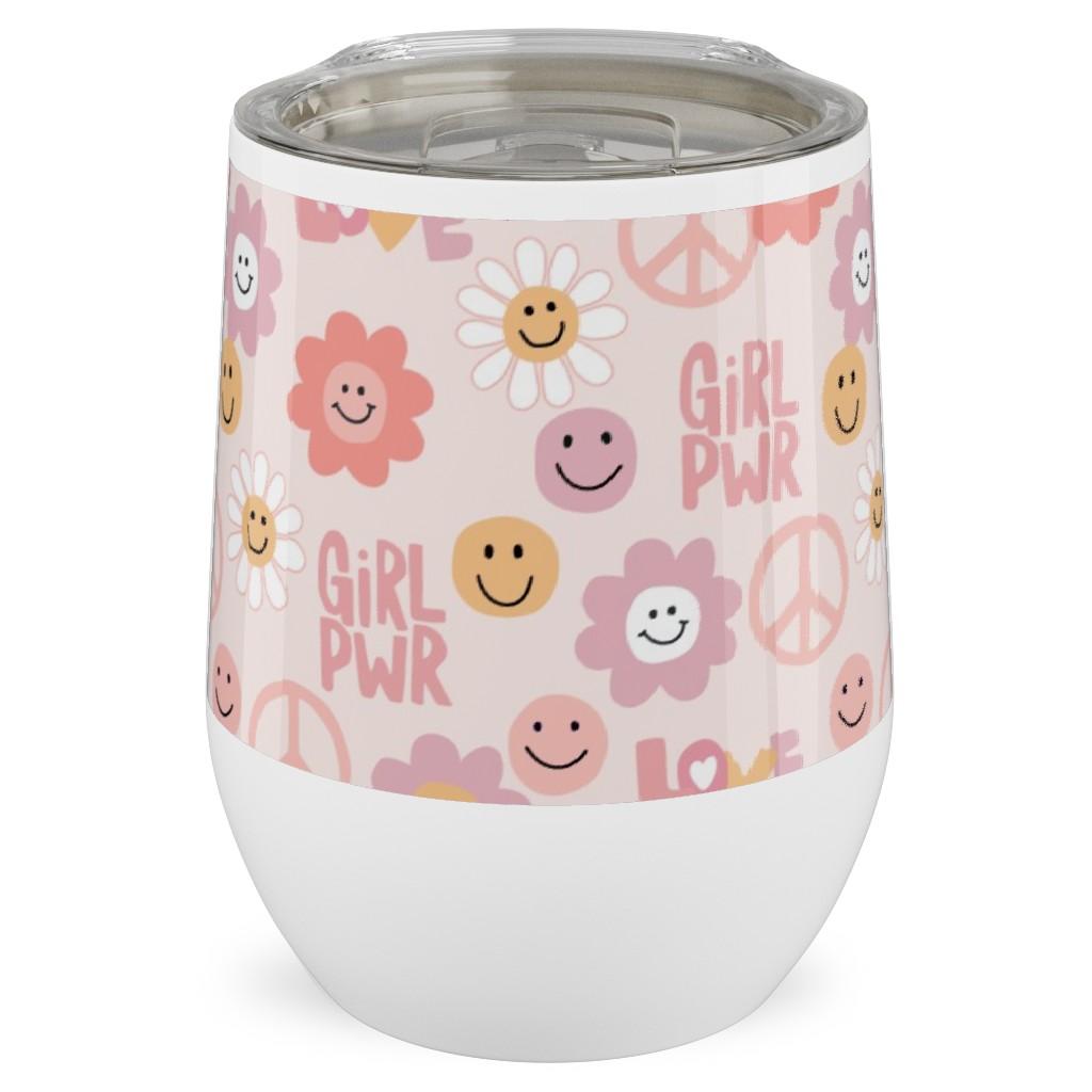 Happy Girl Power - Pink Stainless Steel Travel Tumbler, 12oz, Pink