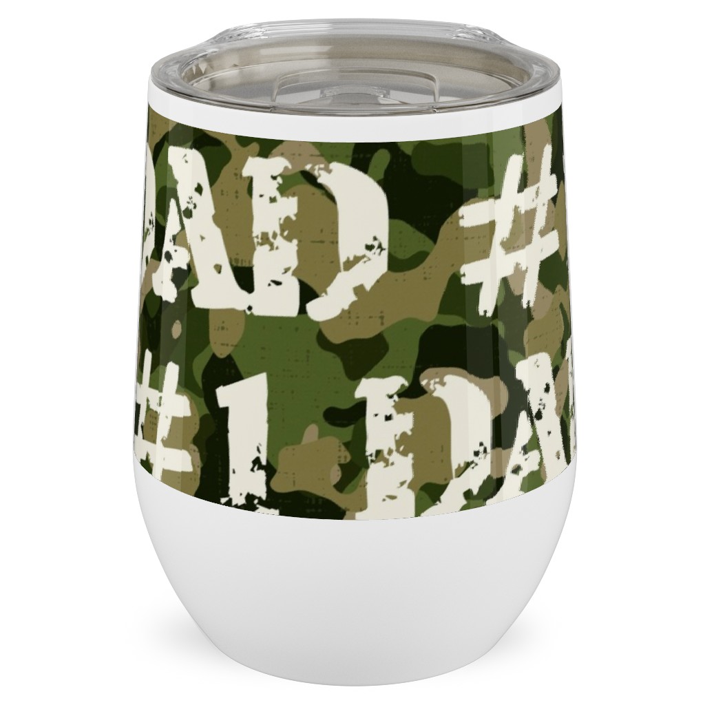 Number One Dad - Green Camo Stainless Steel Travel Tumbler, 12oz, Green