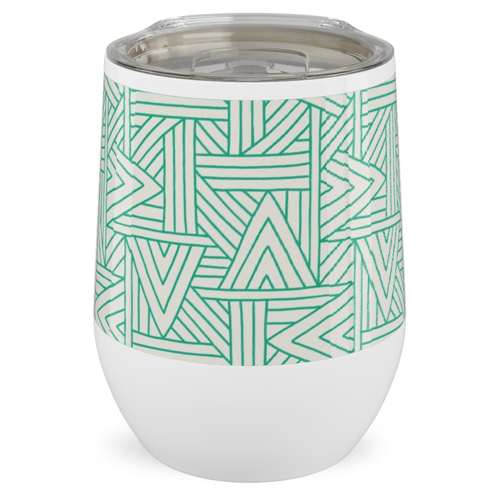 Angles - Green on White Stainless Steel Travel Tumbler, 12oz, Green