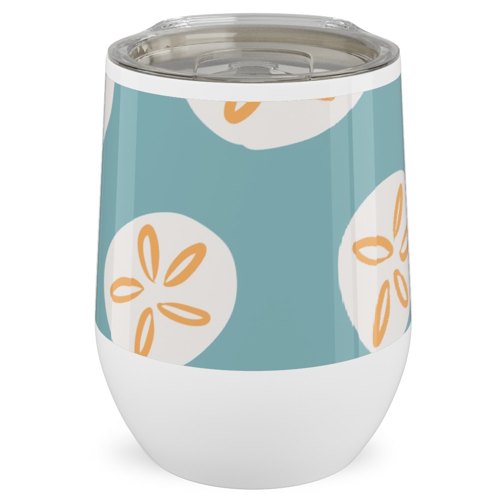 Sand Dollar Sea Shells Stainless Steel Travel Tumbler, 12oz, Blue