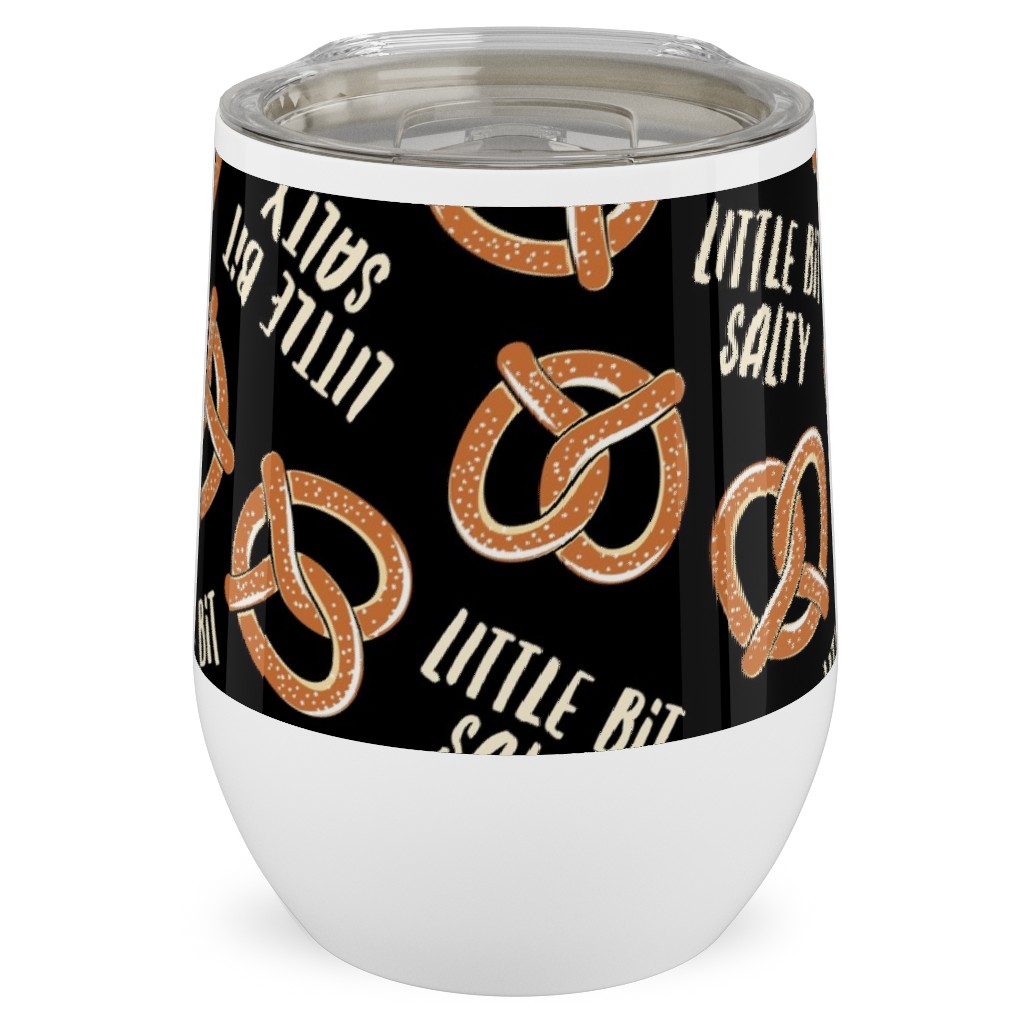 Little Bit Salty - Pretzels - Black Stainless Steel Travel Tumbler, 12oz, Black