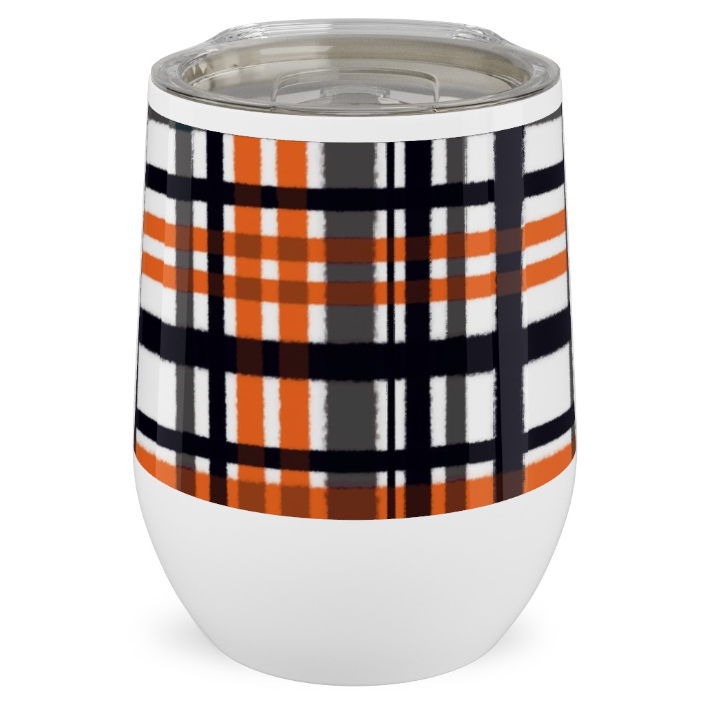 Intricate Plaid Stainless Steel Travel Tumbler, 12oz, Orange