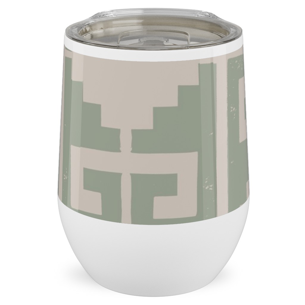 Greek To Me - Green on Cream Stainless Steel Travel Tumbler, 12oz, Green, Classic Green