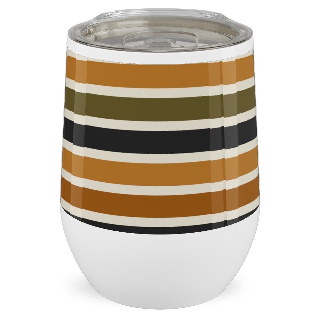 Halloween Stripes With Orange and Olive Green Stainless Steel Travel Tumbler, 12oz, Orange