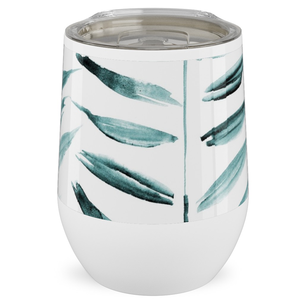 Leaves Herringbone - Watercolor Nature - Emerald Stainless Steel Travel Tumbler, 12oz, Green, Classic Green