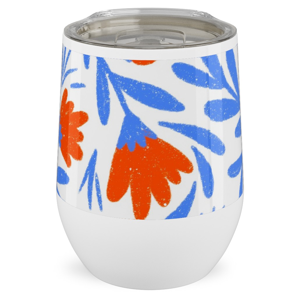 Floral Drop - Red and Blue Stainless Steel Travel Tumbler, 12oz, Blue, True Blue