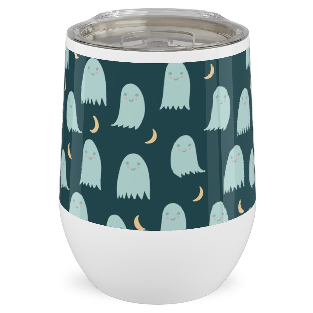 Cute Halloween Ghosts Stainless Steel Travel Tumbler, 12oz, Green