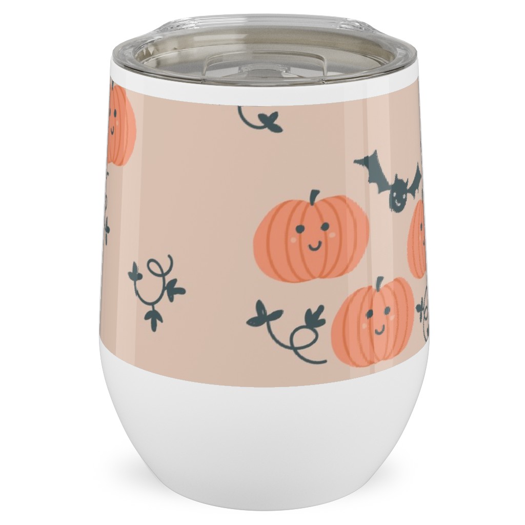 Cute Pumpkins and Bats - Orange and Black Stainless Steel Travel Tumbler, 12oz, Orange