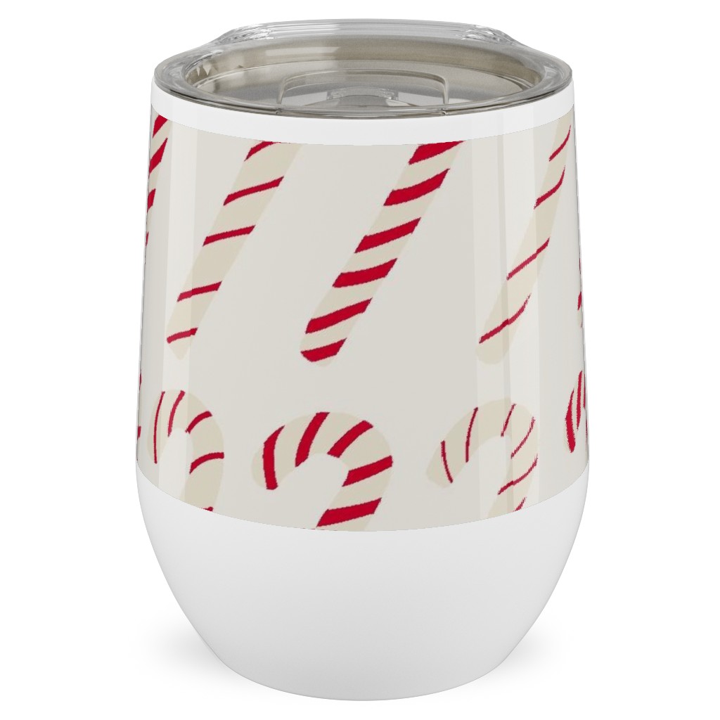 Dancing Candy Canes Stainless Steel Travel Tumbler, 12oz, Beige, Pearl
