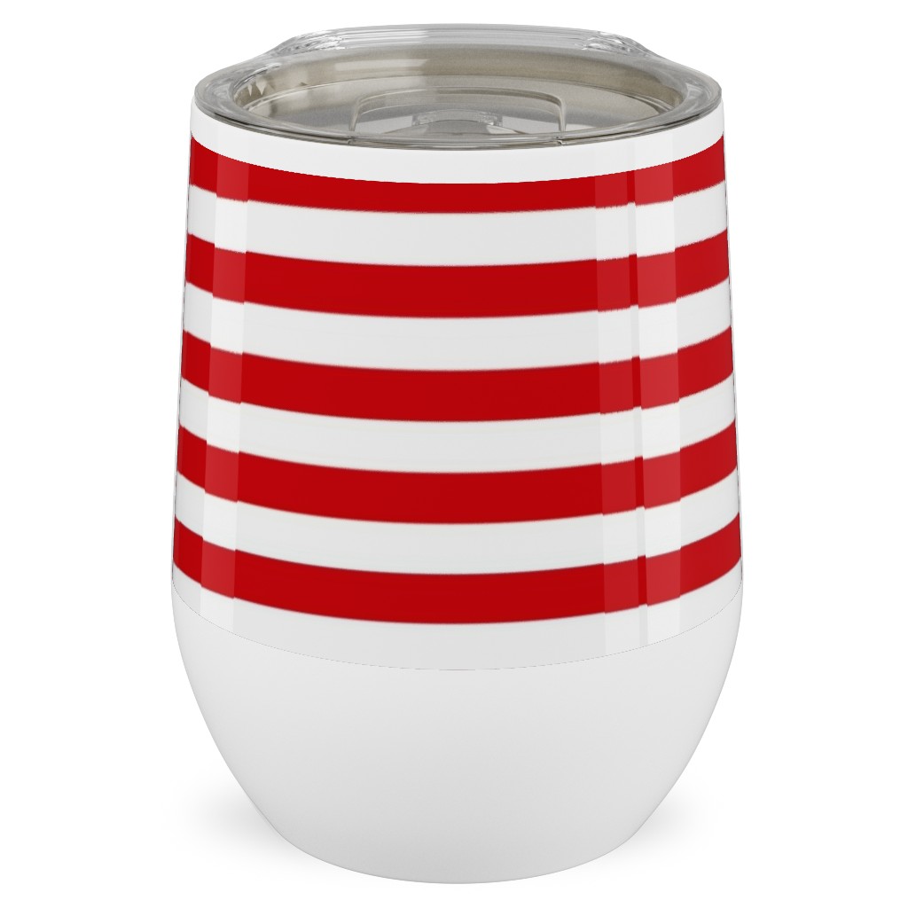 Horizontal Stripe Stainless Steel Travel Tumbler, 12oz, Red