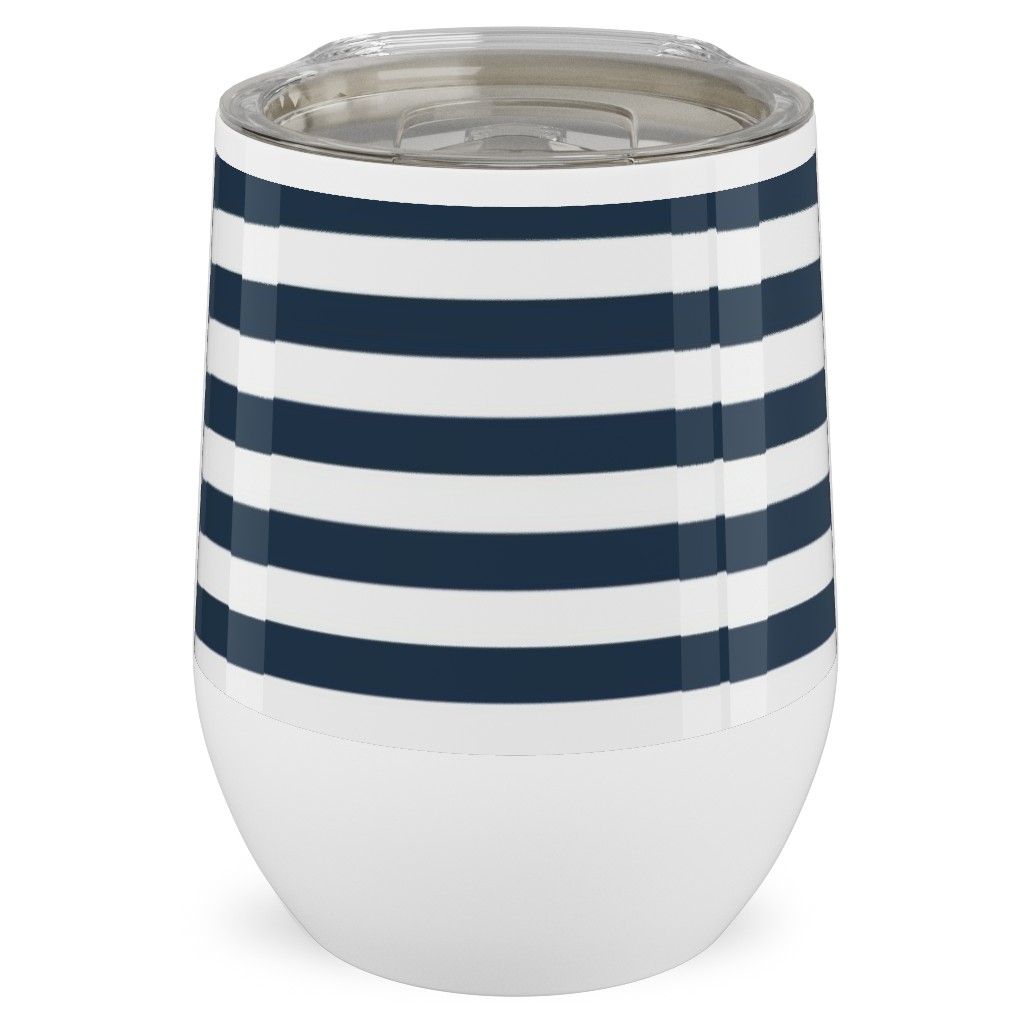 Horizontal Stripe Stainless Steel Travel Tumbler, 12oz, Blue, Navy