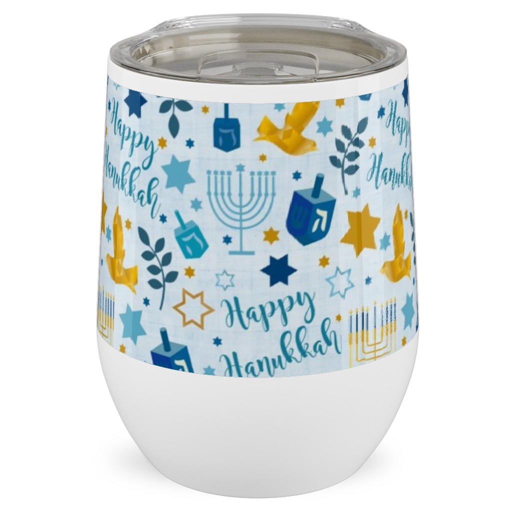 Happy Hanukkah - Blue Stainless Steel Travel Tumbler, 12oz, Blue