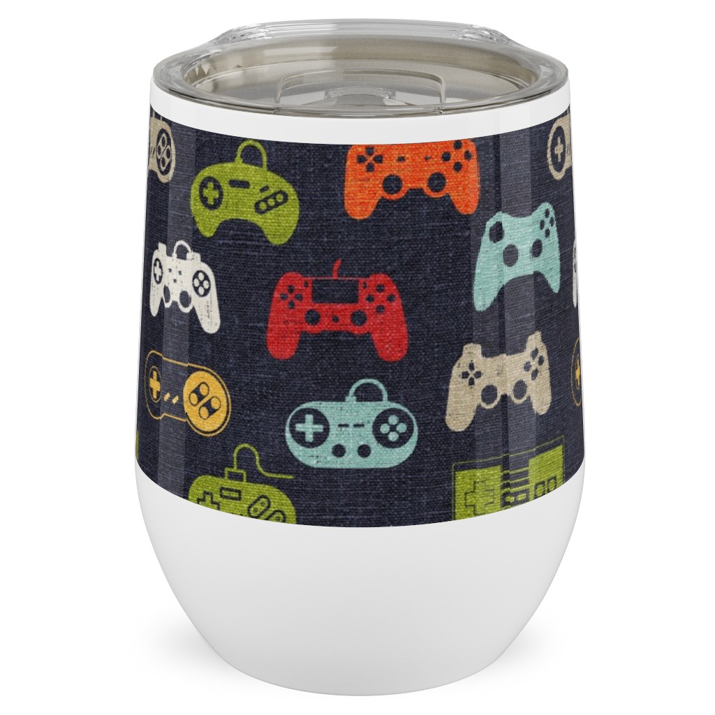 Game Controllers - Navy Multi Stainless Steel Travel Tumbler, 12oz, Multicolor