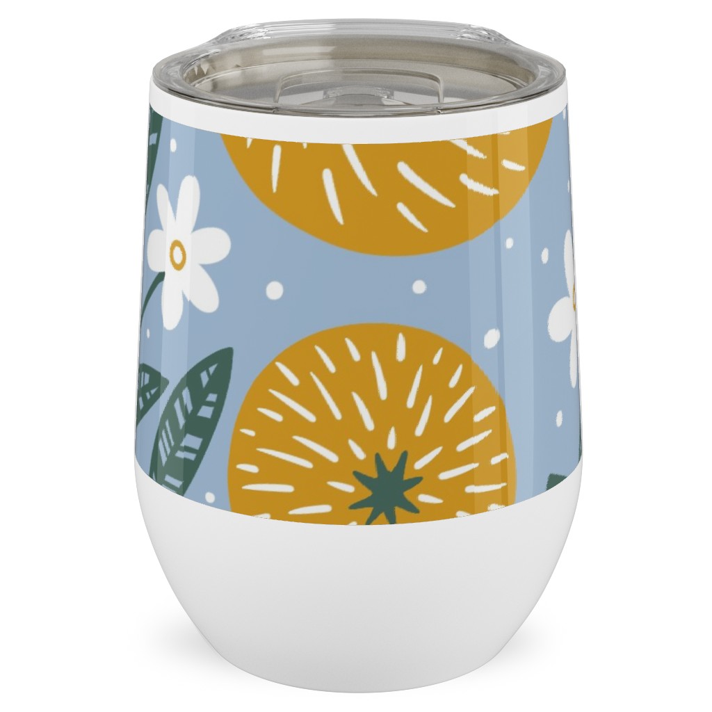 Orange Trees - Blue Stainless Steel Travel Tumbler, 12oz, Blue, True Blue