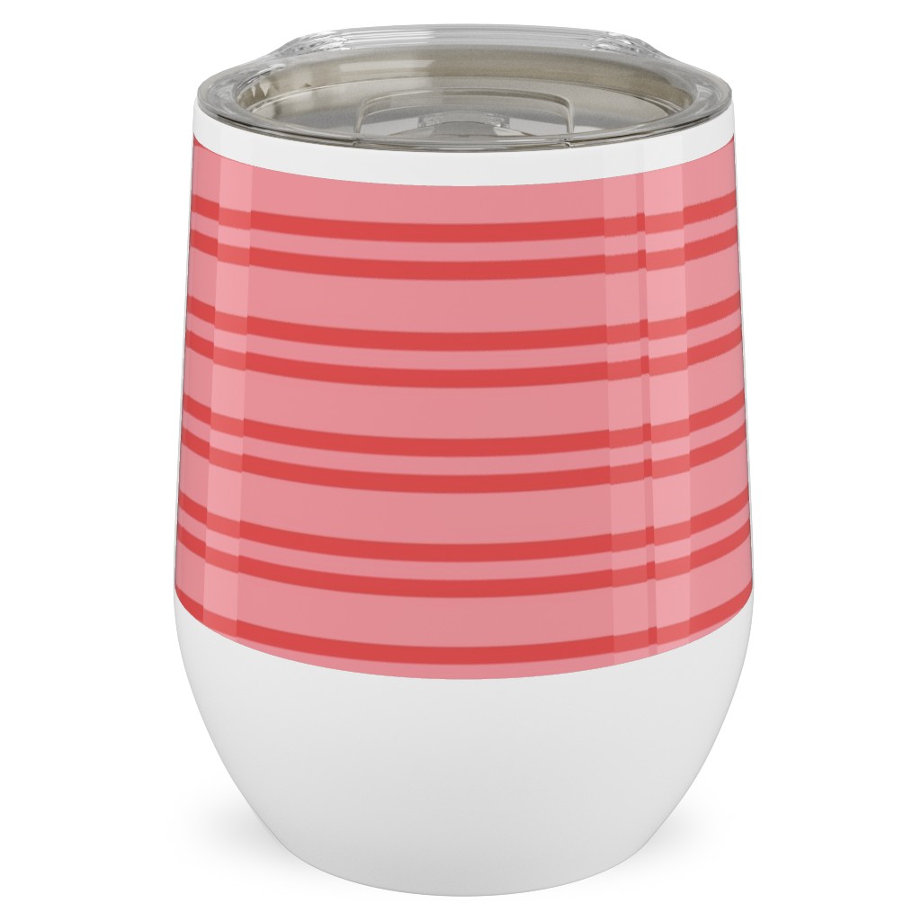 Joyful Stripes - Red and Pink Stainless Steel Travel Tumbler, 12oz, Pink, Bright Pink