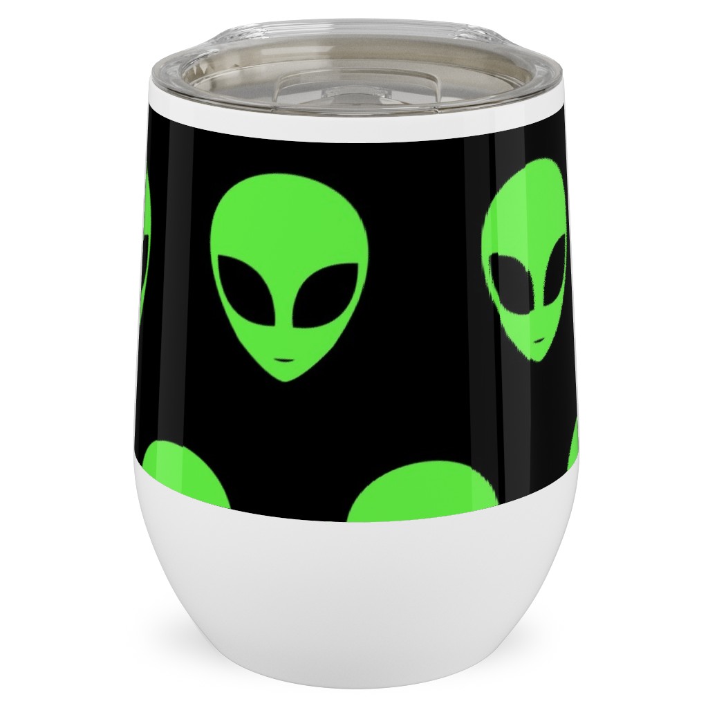 Retro Alien - Neon Green and Black Stainless Steel Travel Tumbler, 12oz, Green, Classic Green