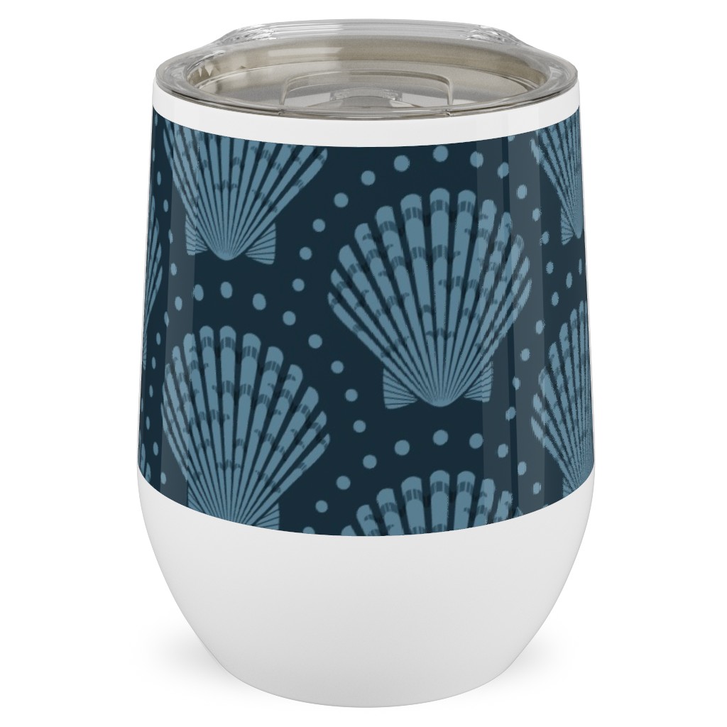 Pretty Scallop Shells - Navy Blue Stainless Steel Travel Tumbler, 12oz, Blue, True Blue