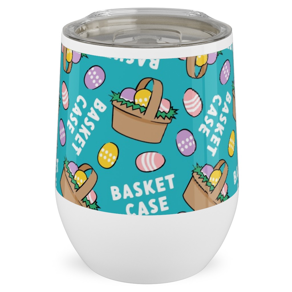 Basket Case - Basket and Eggs - Blue Stainless Steel Travel Tumbler, 12oz, Blue