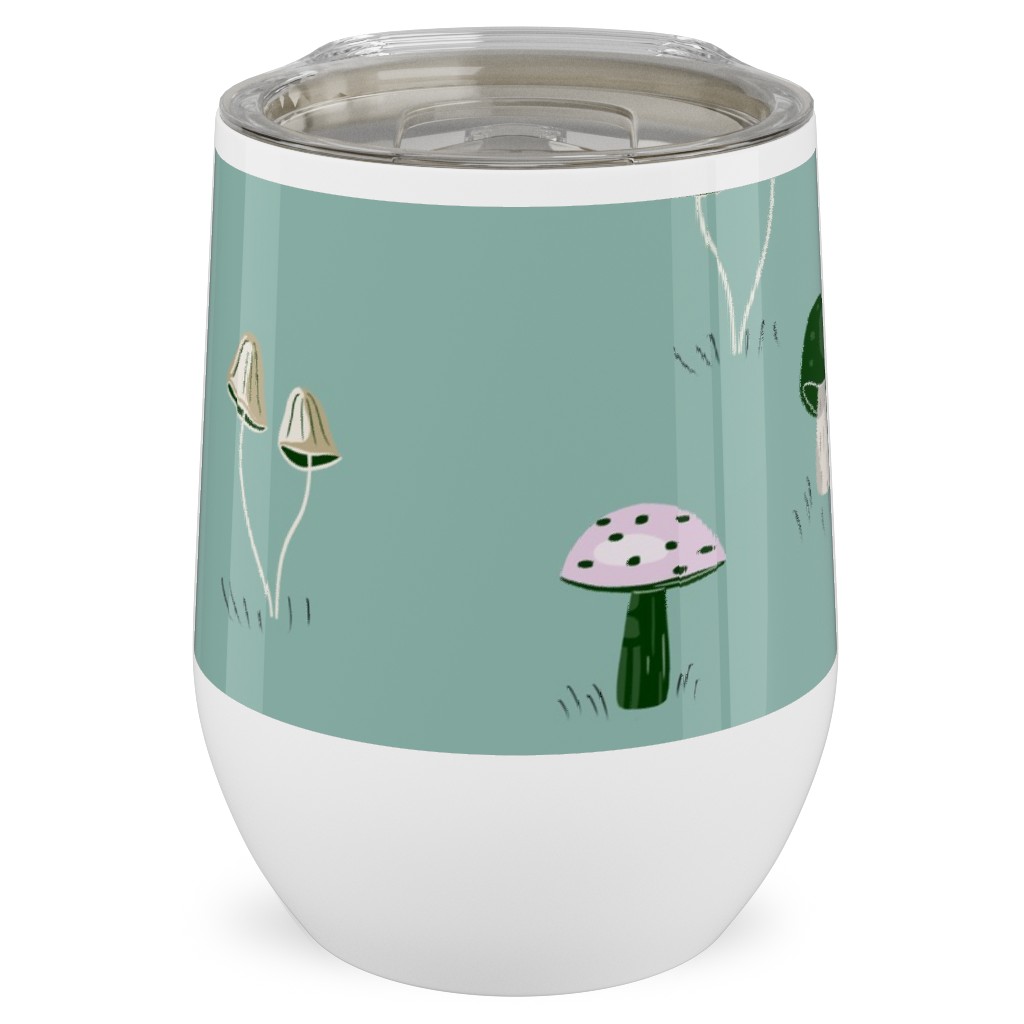 Mushroom Field - Green Stainless Steel Travel Tumbler, 12oz, Green, Classic Green