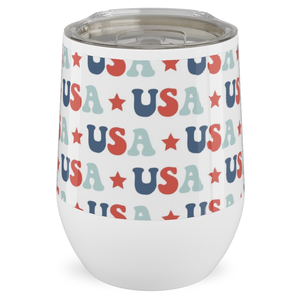 Usa - Groovy Vintage - Red White Blue Stainless Steel Travel Tumbler, 12oz, Multicolor