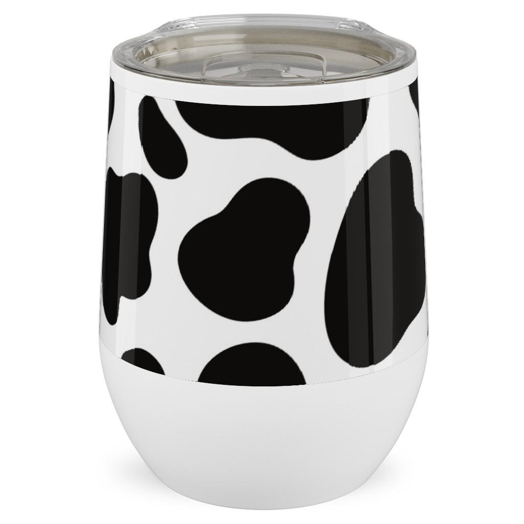 Cow Spots Pattern - Black on White Stainless Steel Travel Tumbler, 12oz, Black, Black