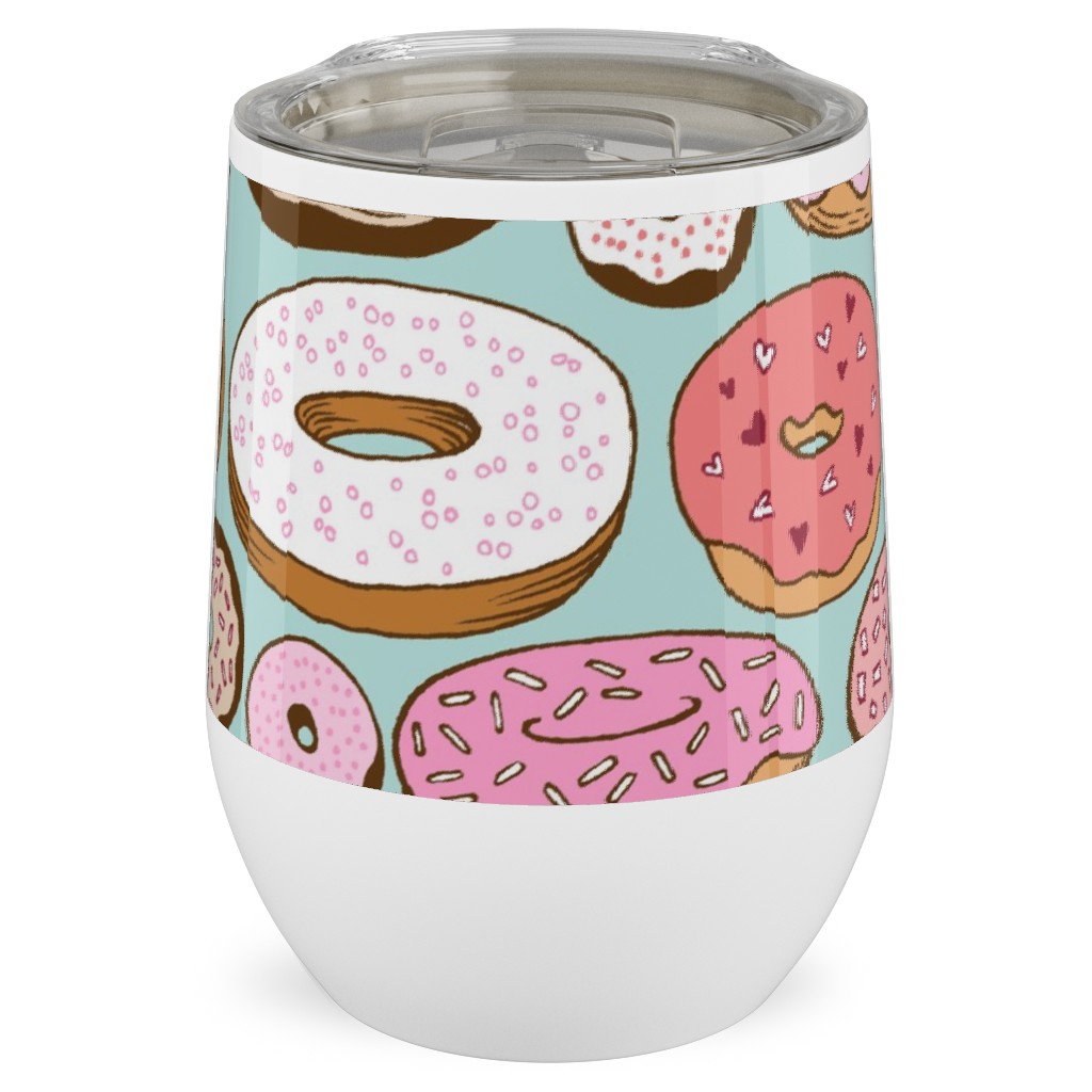 Donuts - Blue Stainless Steel Travel Tumbler, 12oz, Multicolor