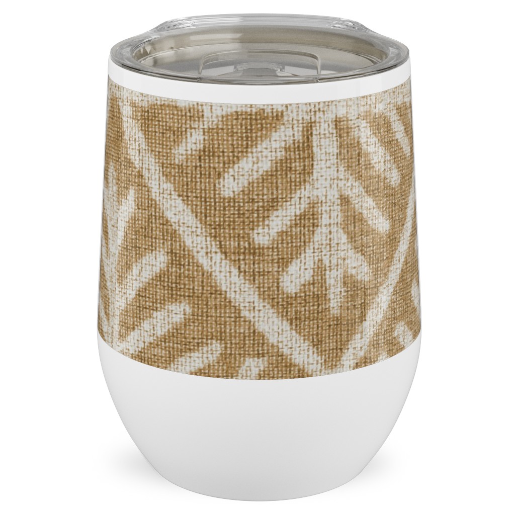 Textured Mudcloth Stainless Steel Travel Tumbler, 12oz, Brown