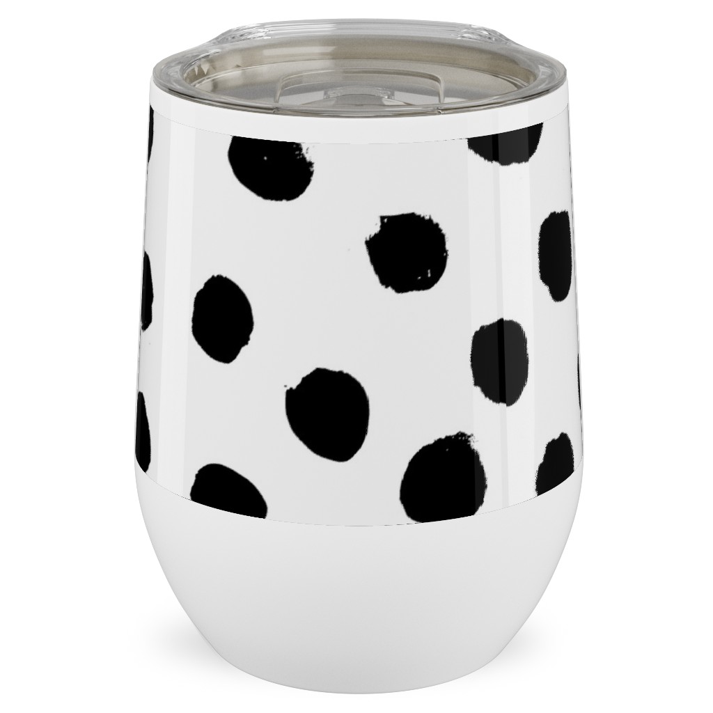 Soft Painted Dots Stainless Steel Travel Tumbler, 12oz, White, Black